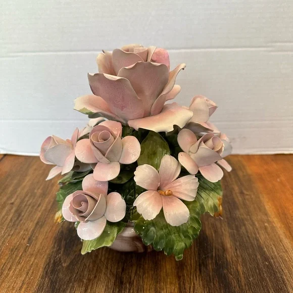 1950s Vintage Capodimonte Italian Porcelain Flower Topiary Bouquet Centerpiece -